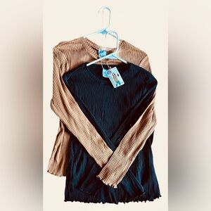 Set of 2 Womens Ribbed‎ Crew Neck Tops with Ruffled Hem from Germany NWT